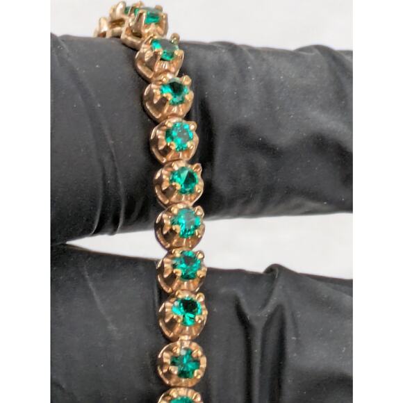 Lab Emerald Tennis Bracelet 7" UTC S925 10K Gold Vermeil China Green Stones - Picture 8 of 8